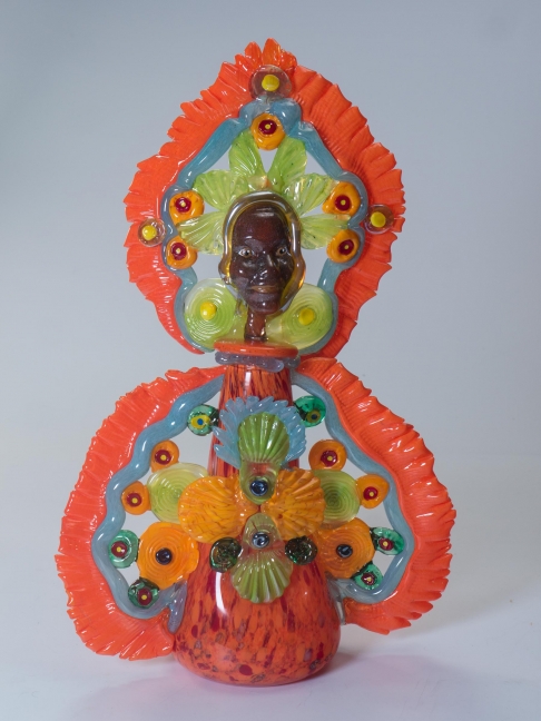 queen mardi Gras Indian orange and pale green 